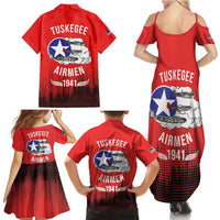 Tuskegee Airmen Red Tails Family Matching Summer Maxi Dress and Hawaiian Shirt 332nd Fighter Group WWII Tribute Red Style - Wonder Print Shop
