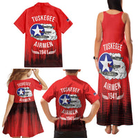 Tuskegee Airmen Red Tails Family Matching Tank Maxi Dress and Hawaiian Shirt 332nd Fighter Group WWII Tribute Red Style - Wonder Print Shop
