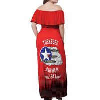 Tuskegee Airmen Red Tails Off Shoulder Maxi Dress 332nd Fighter Group WWII Tribute Red Style - Wonder Print Shop