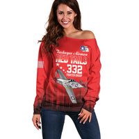 Tuskegee Airmen Red Tails Off Shoulder Sweater 332nd Fighter Group WWII Tribute Red Style - Wonder Print Shop