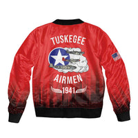 Tuskegee Airmen Red Tails Sleeve Zip Bomber Jacket 332nd Fighter Group WWII Tribute Red Style - Wonder Print Shop
