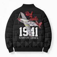 Tuskegee Airmen Red Tails Bomber Puffer Jacket African American Pilots Heritage Black Style - Wonder Print Shop