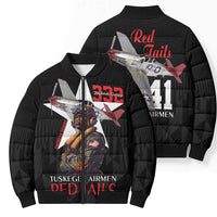Tuskegee Airmen Red Tails Bomber Puffer Jacket African American Pilots Heritage Black Style - Wonder Print Shop