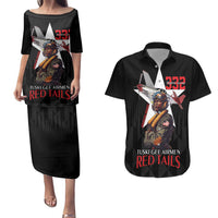 Tuskegee Airmen Red Tails Couples Matching Puletasi and Hawaiian Shirt African American Pilots Heritage Black Style - Wonder Print Shop