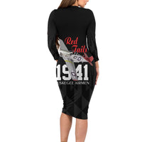 Tuskegee Airmen Red Tails Family Matching Long Sleeve Bodycon Dress and Hawaiian Shirt African American Pilots Heritage Black Style - Wonder Print Shop