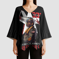 Tuskegee Airmen Red Tails Kimono Sleeve Blouse African American Pilots Heritage Black Style - Wonder Print Shop