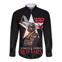 Tuskegee Airmen Red Tails Long Sleeve Button Shirt African American Pilots Heritage Black Style - Wonder Print Shop