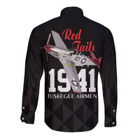 Tuskegee Airmen Red Tails Long Sleeve Button Shirt African American Pilots Heritage Black Style - Wonder Print Shop