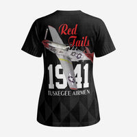 Tuskegee Airmen Red Tails Scrub Top African American Pilots Heritage Black Style - Wonder Print Shop