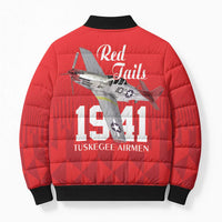 Tuskegee Airmen Red Tails Bomber Puffer Jacket African American Pilots Heritage Red Style - Wonder Print Shop