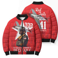Tuskegee Airmen Red Tails Bomber Puffer Jacket African American Pilots Heritage Red Style - Wonder Print Shop