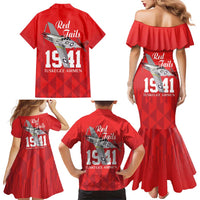Tuskegee Airmen Red Tails Family Matching Mermaid Dress and Hawaiian Shirt African American Pilots Heritage Red Style - Wonder Print Shop