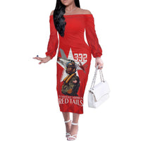 Tuskegee Airmen Red Tails Family Matching Off The Shoulder Long Sleeve Dress and Hawaiian Shirt African American Pilots Heritage Red Style - Wonder Print Shop