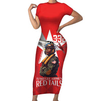 Tuskegee Airmen Red Tails Family Matching Short Sleeve Bodycon Dress and Hawaiian Shirt African American Pilots Heritage Red Style - Wonder Print Shop