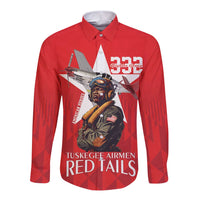 Tuskegee Airmen Red Tails Long Sleeve Button Shirt African American Pilots Heritage Red Style - Wonder Print Shop