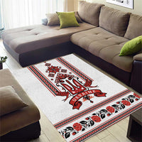 Ukraine Unity Day Area Rug The Trident With Folk Pattern - Wonder Print Shop
