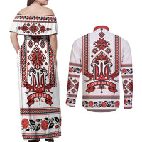 Ukraine Unity Day Couples Matching Off Shoulder Maxi Dress and Long Sleeve Button Shirt The Trident With Folk Pattern - Wonder Print Shop