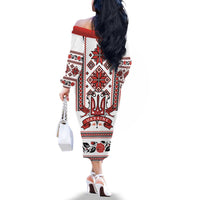 Ukraine Unity Day Family Matching Off The Shoulder Long Sleeve Dress and Hawaiian Shirt The Trident With Folk Pattern - Wonder Print Shop