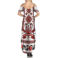 Ukraine Unity Day Family Matching Summer Maxi Dress and Hawaiian Shirt The Trident With Folk Pattern - Wonder Print Shop