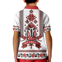 Ukraine Unity Day Kid Polo Shirt The Trident With Folk Pattern - Wonder Print Shop