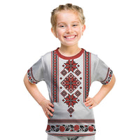 Ukraine Unity Day Kid T Shirt The Trident With Folk Pattern - Wonder Print Shop