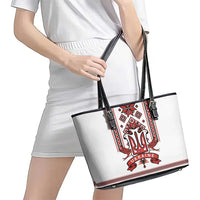 Ukraine Unity Day Leather Tote Bag The Trident With Folk Pattern - Wonder Print Shop