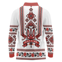 Ukraine Unity Day Long Sleeve Polo Shirt The Trident With Folk Pattern - Wonder Print Shop