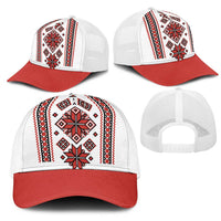 Ukraine Unity Day Mesh Trucker Cap The Trident With Folk Pattern - Wonder Print Shop
