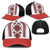 Ukraine Unity Day Mesh Trucker Cap The Trident With Folk Pattern - Wonder Print Shop