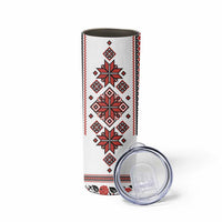 Ukraine Unity Day Skinny Tumbler The Trident With Folk Pattern - Wonder Print Shop