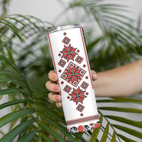 Ukraine Unity Day Skinny Tumbler The Trident With Folk Pattern - Wonder Print Shop