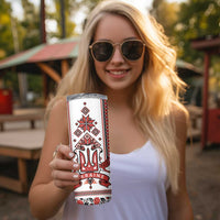 Ukraine Unity Day Skinny Tumbler The Trident With Folk Pattern - Wonder Print Shop