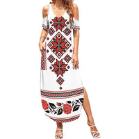 Ukraine Unity Day Summer Maxi Dress The Trident With Folk Pattern - Wonder Print Shop