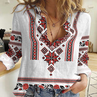 Ukraine Unity Day Women Casual Shirt The Trident With Folk Pattern - Wonder Print Shop