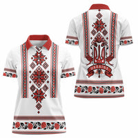 Ukraine Unity Day Women Polo Shirt The Trident With Folk Pattern - Wonder Print Shop