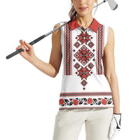 Ukraine Unity Day Women Sleeveless Polo Shirt The Trident With Folk Pattern - Wonder Print Shop