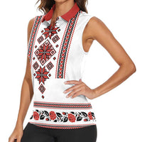 Ukraine Unity Day Women Sleeveless Polo Shirt The Trident With Folk Pattern - Wonder Print Shop