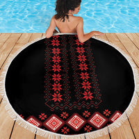 Red Ukraine Folk Patterns Beach Blanket - Wonder Print Shop