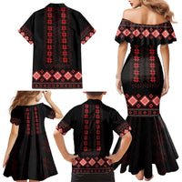 Red Ukraine Folk Patterns Family Matching Mermaid Dress and Hawaiian Shirt - Wonder Print Shop
