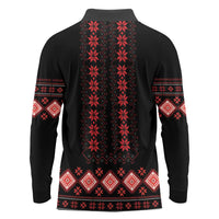 Red Ukraine Folk Patterns Long Sleeve Polo Shirt - Wonder Print Shop