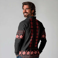 Red Ukraine Folk Patterns Long Sleeve Polo Shirt - Wonder Print Shop