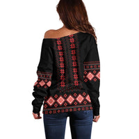 Red Ukraine Folk Patterns Off Shoulder Sweater - Wonder Print Shop