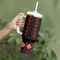 Red Ukraine Folk Pattern Tumbler With Handle - Wonder Print Shop