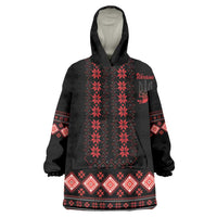 Red Ukraine Folk Patterns Wearable Blanket Hoodie - Wonder Print Shop