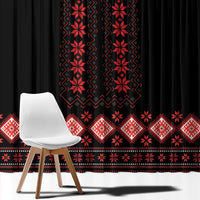 Red Ukraine Folk Patterns Window Curtain - Wonder Print Shop