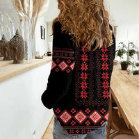 Red Ukraine Folk Patterns Women Casual Shirt - Wonder Print Shop