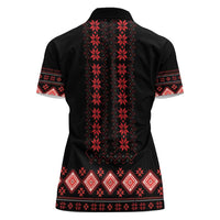 Red Ukraine Folk Patterns Women Polo Shirt - Wonder Print Shop