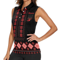 Red Ukraine Folk Patterns Women Sleeveless Polo Shirt - Wonder Print Shop
