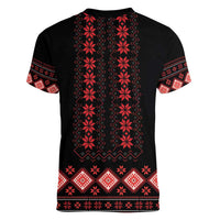 Red Ukraine Folk Patterns Women V-Neck T-Shirt - Wonder Print Shop