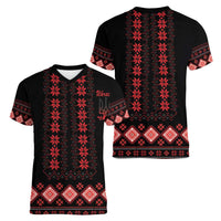 Red Ukraine Folk Patterns Women V-Neck T-Shirt - Wonder Print Shop